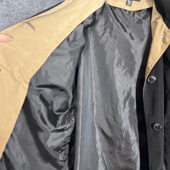 Misty Harbor Trench Coat Womens Medium Black Tan Classic Hood Belt Outdoor Rain - Picture 10 of 11